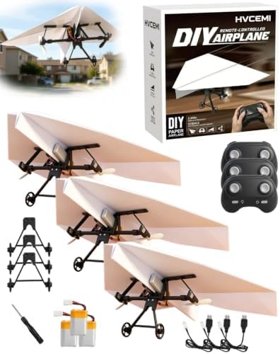 Rc Paper Airplane Motor Kit DIY Model Airplanes Launcher Construction Set with Gyro Stabilizer Dual Propellers Foldable Electric Remote Control Paper Plane Drone Stem Toy Tech Gadgets Gifts(3Pcs Set) by Hvcemi