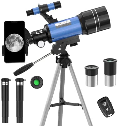 Telescope for Adults & Kids, 70MM Aperture FMC Optics Telescopes for Astronomy Beginners, 300MM Refractor Telescope (15X-150X) with Phone Adapter and Tripod, Travel Gifts for Moon, Jupiter and Star by Unknown
