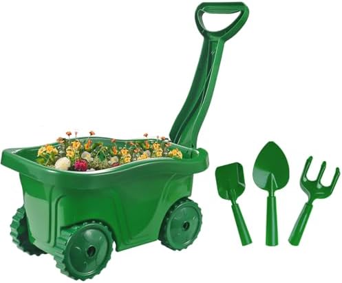 Kids Gardening Tools with Outdoor Yard Wheelbarrow Set Toys, Ages 3+ by Duckura