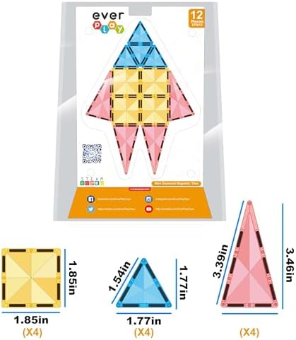Magnet Tiles Building Block Toy Set Travel Size Mini Diamond Series Magnetic Construction Magnetized Connecting Blocks Promote Fun STEM Learning Child Brain Development for Ages 3+ EPM12 - Image 3