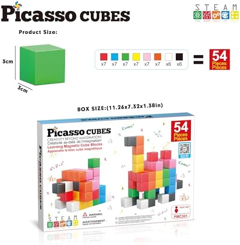 PicassoTiles Magnet Cube Building Blocks 1.2" 3CM Magnetic Cubes Toy Construction Building Educational Sensory Toys with Idea Booklet for School & Preschool Kids Boys Girls Toddlers PMC301 - Image 5
