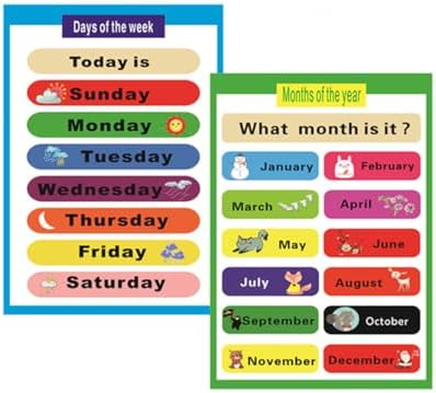 SANTSUN 2 Pieces of Set Educational Preschool Poster for Toddlers and Kids | Great for Nursery Homeschool Kind Classroom decorations | Months of The Year & Days of The Week Poster Chart(17x24in) by SANTSUN