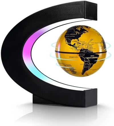 Flagest Magnetic Levitation Floating Globe, Levitating C Shape Golden Globe with LED Lights for Education Home Office Desk Decor, Holiday Anniversary Creative Gift(3.3 Inches) by Flagest