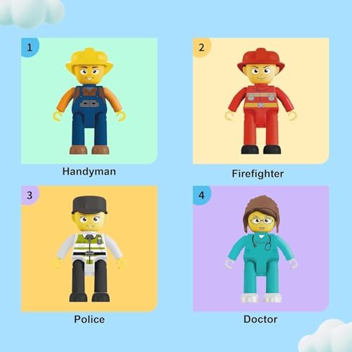 Picasso Toys Magnetic Character Action Figures 4 Piece for Building Block Tile Toddler Toy Set Magnet Expansion Pack Age 3 and up Fireman, Nurse, Police, Constructions Learning Pretend Playset PTA17 - Image 6