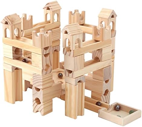 Wooden Marble Run for Kids, 80 Pieces Maze Construction Building Play Set by XYLOLIN
