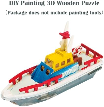 Georgie Porgy 3D Wooden Puzzles for Kids Toys Construction Woodcraft Kits DIY Model Puzzle Kits Birthday Gifts Pack of 2 (Civil Airplane Yacht) - Image 5