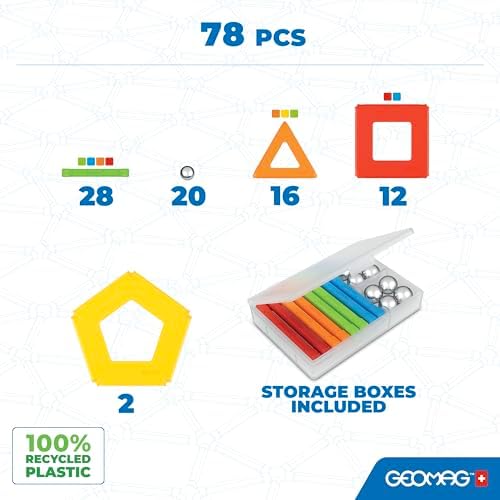 Geomag Supercolor Magnetic Toys for Kids Ages 5+, 78pc Educational STEM Magnets for Kids - Swiss-Made Magnetic Blocks, Tiles and Building Toys from 100% Recycled Plastic - Image 3