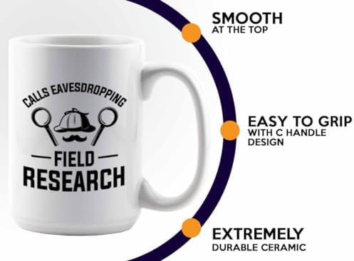 Detective Coffee Mug 15oz White Field Research Quote Police Officer Gift - Image 5
