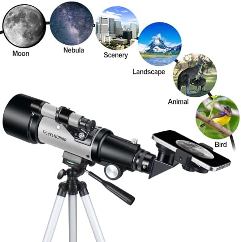 Telescope 70mm Aperture 400mm Astronomical Refracting Telescopes - Travel Telescope with Tripod, Phone Adapter(Silver) - Image 3