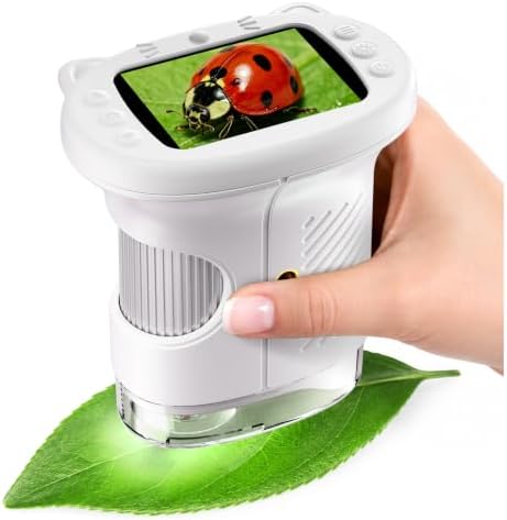 WINWEND Pocket Kids Microscope 1000X Handheld Microscope for Photo and Video Portable Science Kits STEM Toys – Christmas/Birthday Gifts for Girls & Boys Ages 3-12(White) by WINWEND