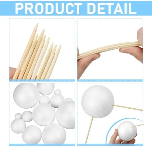24PCS Solar System Model Foam Ball Project Kit, Planet Model Crafts Includes 14 Sized Polystyrene Spheres Balls, 9.5" Bamboo Sticks for School Science Projects - Image 3