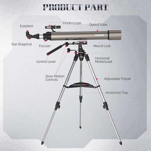 NACATIN Astronomy Telescope for Adults & Professionals, 102mm Aperture 900mm with Dual Slow-Motion Rods - for Ultra-Smooth & Precise Tracking, Telescope for Adults high Powered for Moon & Planets - Image 6