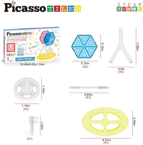 PicassoTiles Magnet Tile Building Blocks Ferris Wheel Amusement Rotating Accessory Kit Compatible with Full Sized Magnetic Tiles Construction Toy Set Education STEM Learning 3D Toddler Kid Age 3+ PT09 - Image 4