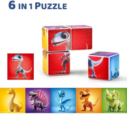 Pairez Toys Magnetic Blocks for Toddlers, Dinosaur Toys Puzzle Cubes for Kids, Sensory Toys for Kids Ages 1-3 Year Old Boys & Girls, 6 Dinosaur Building Ideas - Image 7