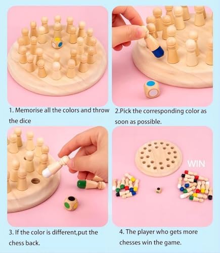 Wooden Memory Chess Board Game: Color Wooden Memory Chess Game for Brain Train for Kids Toddler Learning Educational Toys - Montessori Learning Toys for 3 4 5 6 7 8+ Year Old Boy Girl Gift - Image 6