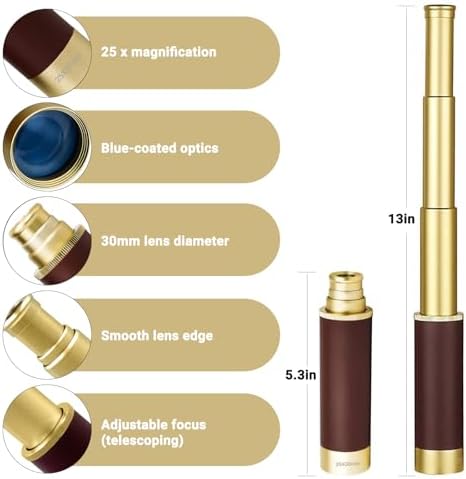 Retro Pirate Telescope Zoomable with Treasure Map 25x30 Spyglass Portable Collapsible Handheld Telescope Vintage Monocular for Kids & Survival Gear - Image 3