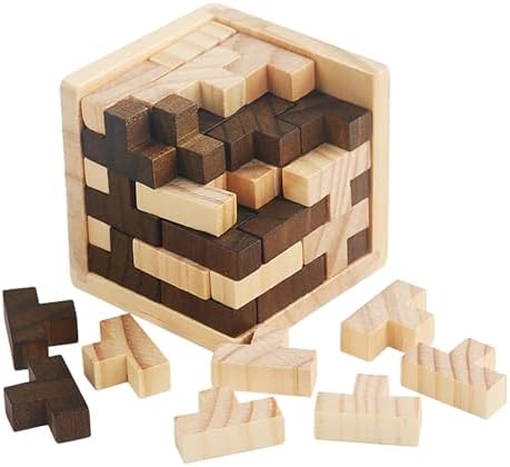 Ahyuan Wooden Brain Teaser Puzzle Cube Wooden Puzzles T-Shaped Jigsaw Logic Puzzle Educational Toy for Kids and Adults by AHYUAN (Brown and Natural) by Ahyuan