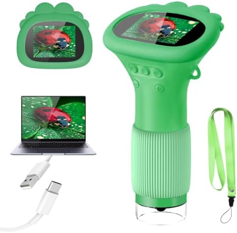 Acoath Microscope for Kids, 1000X Handheld Digital Miniscope with 2.0" Screen, Portable Pocket Microscope Education Toys Birthday Gifts for Age 3 4 5 6 7 8 9 10 Girls Boys-Green by Acoath