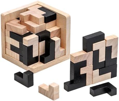 Wooden Brain Teaser Puzzle Cube Wooden Puzzles T-shaped Jigsaw Logic Puzzle Educational Toy for Kids and Adults by AHYUAN (L Shape Black and Natural) - Image 2