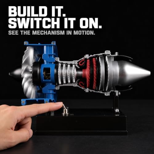 DM122 Mini Metal Turbofan Engine Model Kit that Works, 170+ Parts 1:20 Scale 4.41”H x 7”L x 3”W All-Metal Jet Engine Model with Transparent Cover, STEM Educational Assembly Kit, Desk Decoration Gift - Image 2