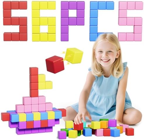 Magnetic Blocks Large, 56PCS 1.42in Magnetic Building Blocks for Kids Ages 4-8, STEM Sensory Travel Autism Montessori Toys for Toddlers, Learning Construction Magnetic Cubes for Birthday Gift by Veneibe