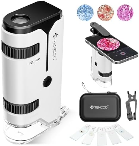 100x-250x Pocket Microscope for Kids Adults, Protable Handheld Miniscope, Mini Microscope Kit for Kids Adults Home School Lab Biology Science Education, White by Unknown
