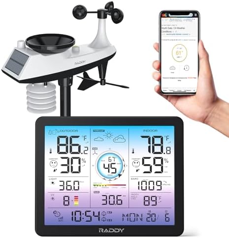 Raddy VP7 Wi-Fi Weather Station, 15-in-1 Wireless Color Display by Raddy