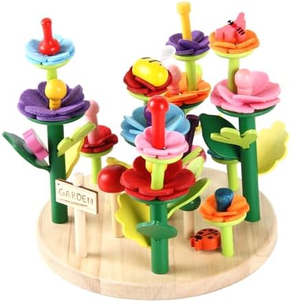 Wooden Flower Garden Building Toys for Kids, STEM Educational Activity Preschool Kit Gift for Boys Girls Age 3 4 5 6 7 Years Old, Stacking Game for Toddlers Build a Bouquet Spring Gifts by XYLOLIN