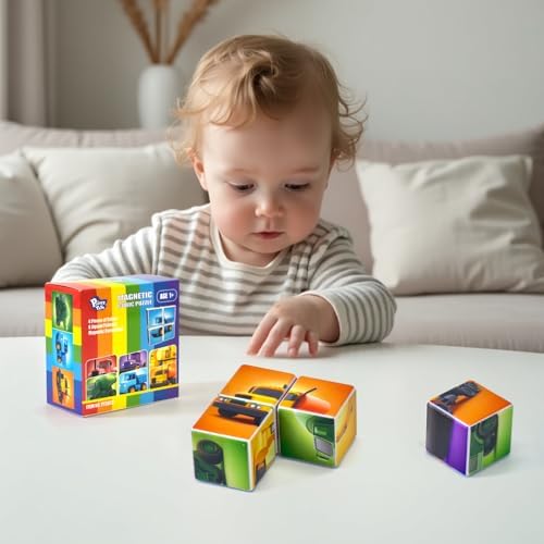 Pairez Toys Magnetic Cubes for Toddler, 1.65 inch Large Building Blocks Tiles, Construction Vehicles Puzzles Game for Toddlers, STEM Educational Learning Toys for Boys & Girls Ages 1 2 3 - Image 5