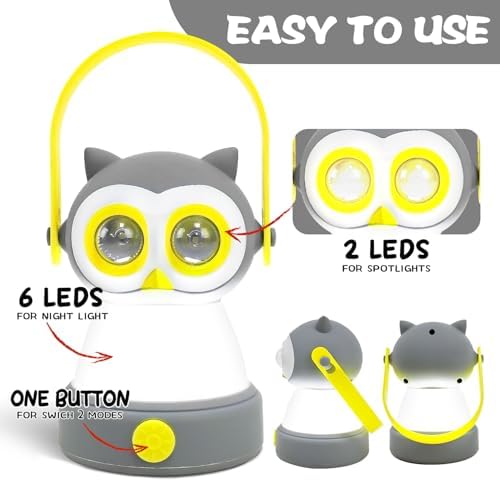 Portable LED Camping Lantern, Lightweight Battery Powered LED Flashlight for Indoor Outdoor, Kids Camping Gear Gift for Children's Day, Birthday, Easter, Adventure(Owl Style, Battery NOT Included) - Image 2