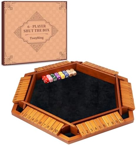 TooyBing Upgraded 1-6 Players Shut The Box Dice Game, Wooden Board Table Family Game for Kids and Adults with 16 Dice, Classic Tabletop Math Game for Pub Classroom Party, Gift for Christmas Birthday by TooyBing