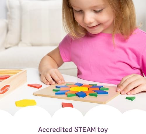 Melissa & Doug Pattern Blocks and Boards with 120 Multi-Colored Wooden Shape Tiles, 5 Double-Sided Puzzle Boards, Tangram Puzzles, Montessori Toys for Girls & Boys - Image 6