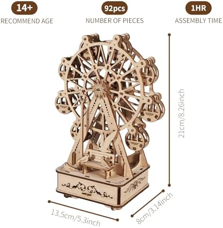 3D Wooden Puzzles Music Box Ferris Wheel DIY Crafts Handmade Model Kits for Women Birthday Gifts - Image 5