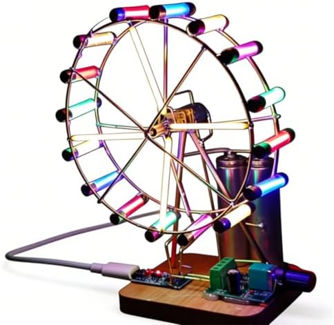 Rotating Colorful Ferris Wheel DIY Kit, Lighted Desktop Display, Rechargeable Power System, Hands-On Practice and Home Decor, Ideal Gift for Experiment Enthusiasts (Need Manual Soldering) by Mrtybxkety