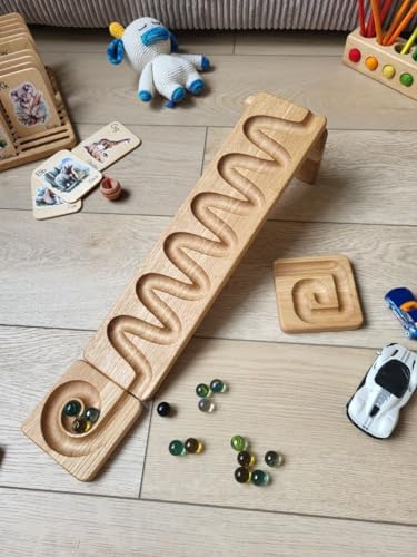 Marble Run Race Track Wooden Maze Board Ball Run Marble Course Gift for Kids Winding Track Roller (Waterfall) - Image 4