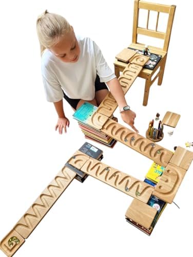 Marble Run Track Race Personalized Wooden Maze Board Ball Run Course Gift for Kids Run Race Winding Track Roller (Set of 4) by Handmade
