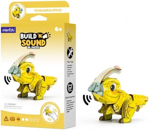 MierEdu Build 'N' Sound 3D Puzzle for Kids, Animal Puzzle with Sound Module, Educational STEM Craft Kit, FSC Paper Model Building Toy Gift for Ages 6+ by mierEdu