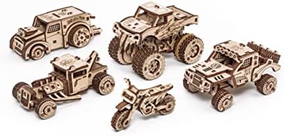 EWA Eco-Wood-Art Vehicles Set 5-in-1 Wooden 3D Puzzle, Mechanical 3D Puzzles for Adults, 364-Piece, with Wind-Up Rubber-Band Motors by EWAEcoWoodArt