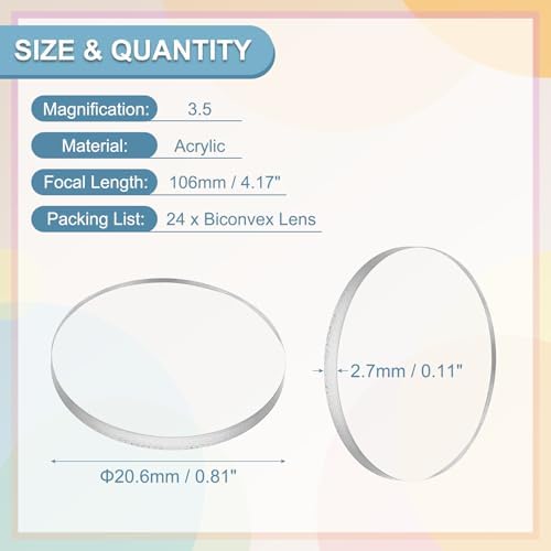 PATIKIL 24 Pack Biconvex Lens, 20.6mm Dia. 106mm Focal Length Optical Lenses Magnifier Paperweight Acrylic Double Convex for DIY Office Desk Home Science Experiment Telescope - Image 2