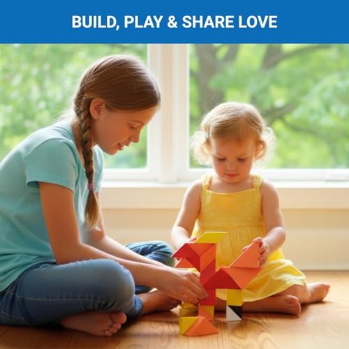 Pickagram Tangram 3D Magnetic Puzzle for Kids (8-12), Adults & Seniors | STEM Certified Fidget Puzzle - Magnetic Pattern Blocks for Cognitive Development, Creativity & Focus - Orange - Image 4