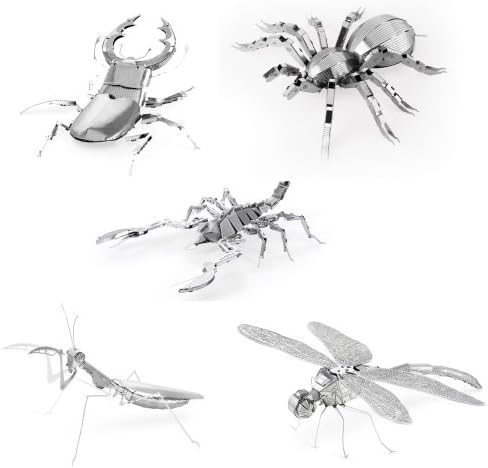Fascinations Set of 5 Metal Earth 3D Laser Cut Models - Bugs: Scorpion, Stag Beetle, Tarantula, Praying Mantis, & Dragonfly by Fascinations