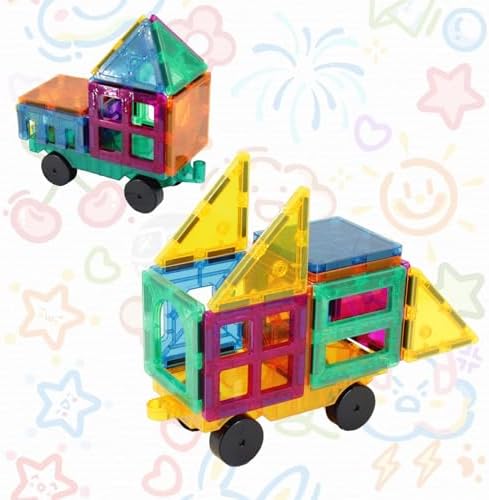 Magnetic Tiles Car Set Truck Kit Toy with Stronger Magnets, Educational Magnet Cars with Re-Enforced Hitch and Long Bed for Girls Boys Toddler Ages 3+ (Green & Yellow) - Image 4