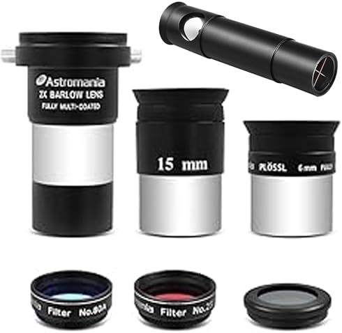 Astromania 1.25Inch Metal Collimating Cheshire Eyepiece Without Laser for Newtonian Reflector Telescope - Long Version - Bundle with - Accessory Kit Telescope Fully-Coated Eyepieces by AstromaniaOptics