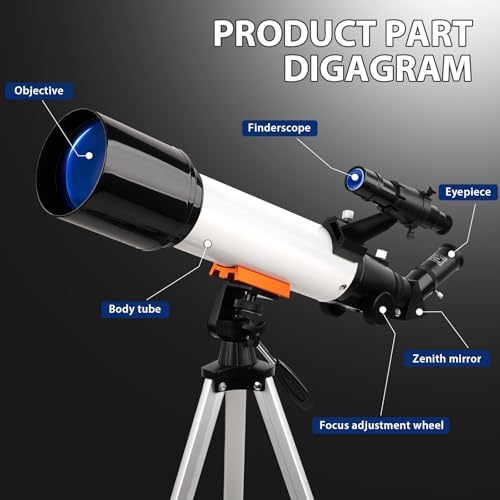 Telescope, 70mm Aperture Portable Refractor Telescopes for Astronomy Beginners, 500mm Professional Travel Telescope with Carry Bag, White - Image 6