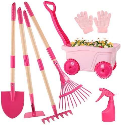 Duckura Kids Gardening Set with Wheelbarrow, Metal Garden Tools for Girls by Duckura