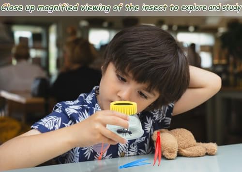 Bug Viewer for Kids 3X Magnifying Insect Observation Kit Built-in 7cm Ruler with 2 Slant Tweezers Bug Jar Catcher Cage for Kids Science Nature Exploration (2Pack Yellow) - Image 5