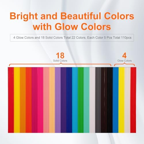 22 Colors 3D Doodler Pen Refills Only Fit for 3Doodler Start+ 3D Pen Low Printing Temperature PCL Filament 3Doodler Start Refills Packs Each Color 15.2 cm x 5 pcs Total 110 pcs - Image 3