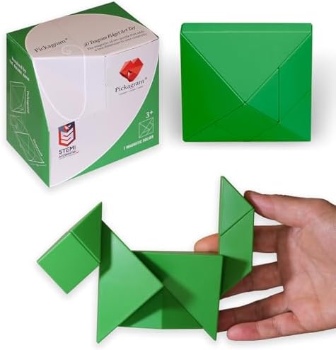 Pickagram Tangram 3D Magnetic Puzzle for Kids (8-12), Adults & Seniors | STEM Certified Fidget Puzzle - Magnetic Pattern Blocks for Cognitive Development, Creativity & Focus - Green by Pickagram
