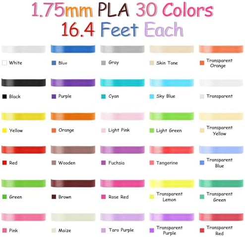 30 Colors 3D Pen Filament Refills 1.75mm PLA Threads Each Color 16.4 Feet Total 492 Feet with 2 Finger Caps Compatible with SCRIB3D and Compatible with MYNT3D 3D Pencil (3D Pen Not Included) - Image 2