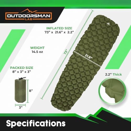 Sleeping Pad for Camping - Patented Camp Mat, Ultralight - Best Compact Inflatable Air Mattress for Adults & Kids - Lightweight Hiking, Backpacking, Outdoor & Travel Green - Image 2